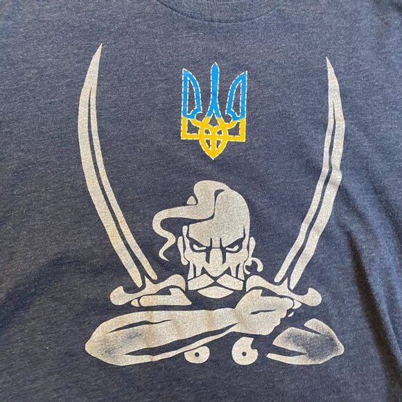 Ukrainian Pirate T-Shirt Navy Blue Graphic Tee Mens M Next Level Cotton Blend - Picture 3 of 9